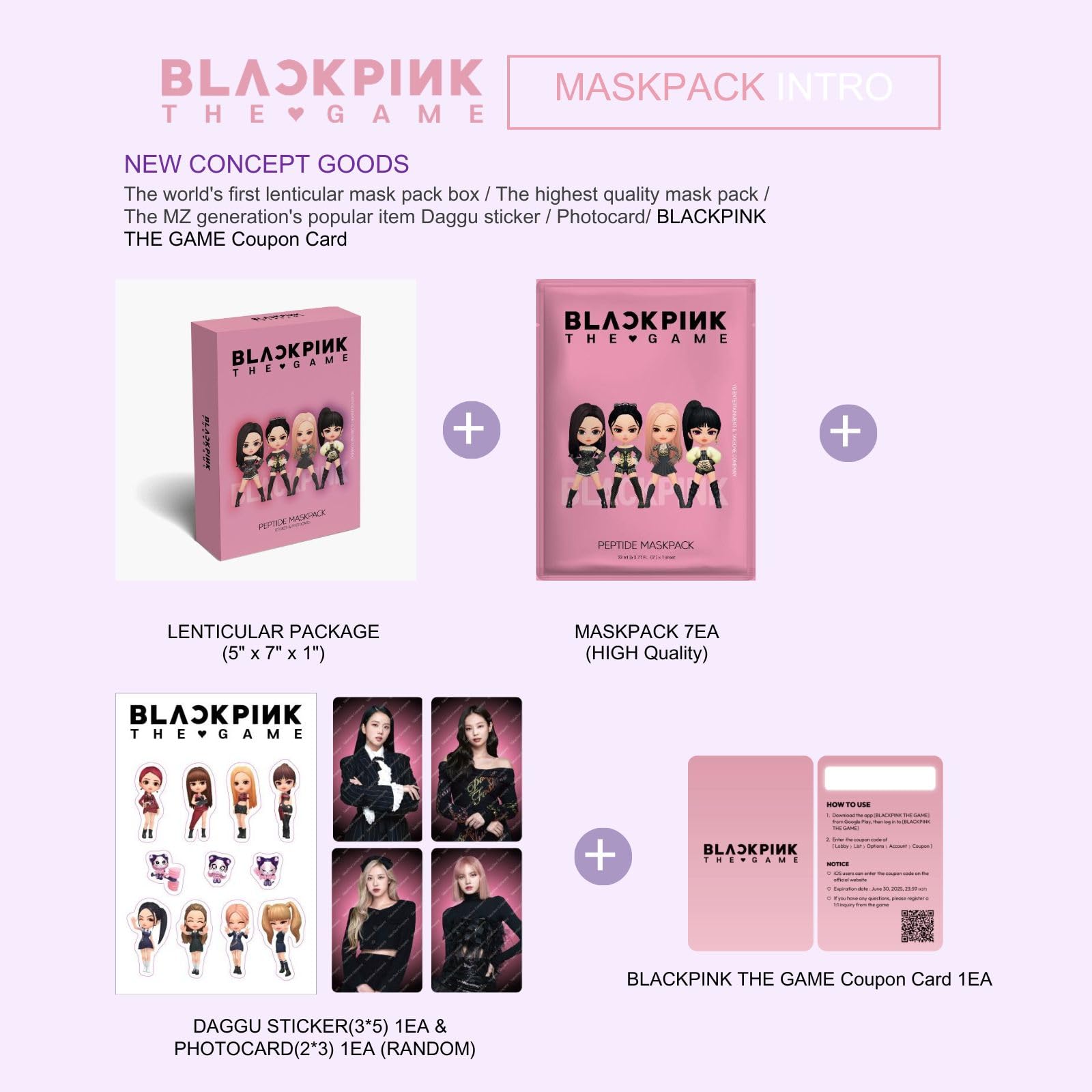 BLACKPINK MASKPACK 全5種類【ペプチド配合】　新品未開封 BLACKPINK THE GAME MASKPACK【5箱セット】｜選んだメンバーの